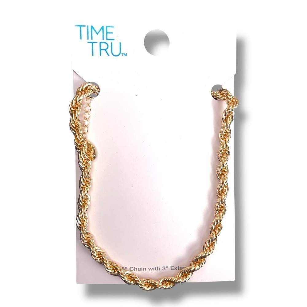 New Time And Tru Gold Chain Necklace 16” With 3” Extender Twist Rope Style